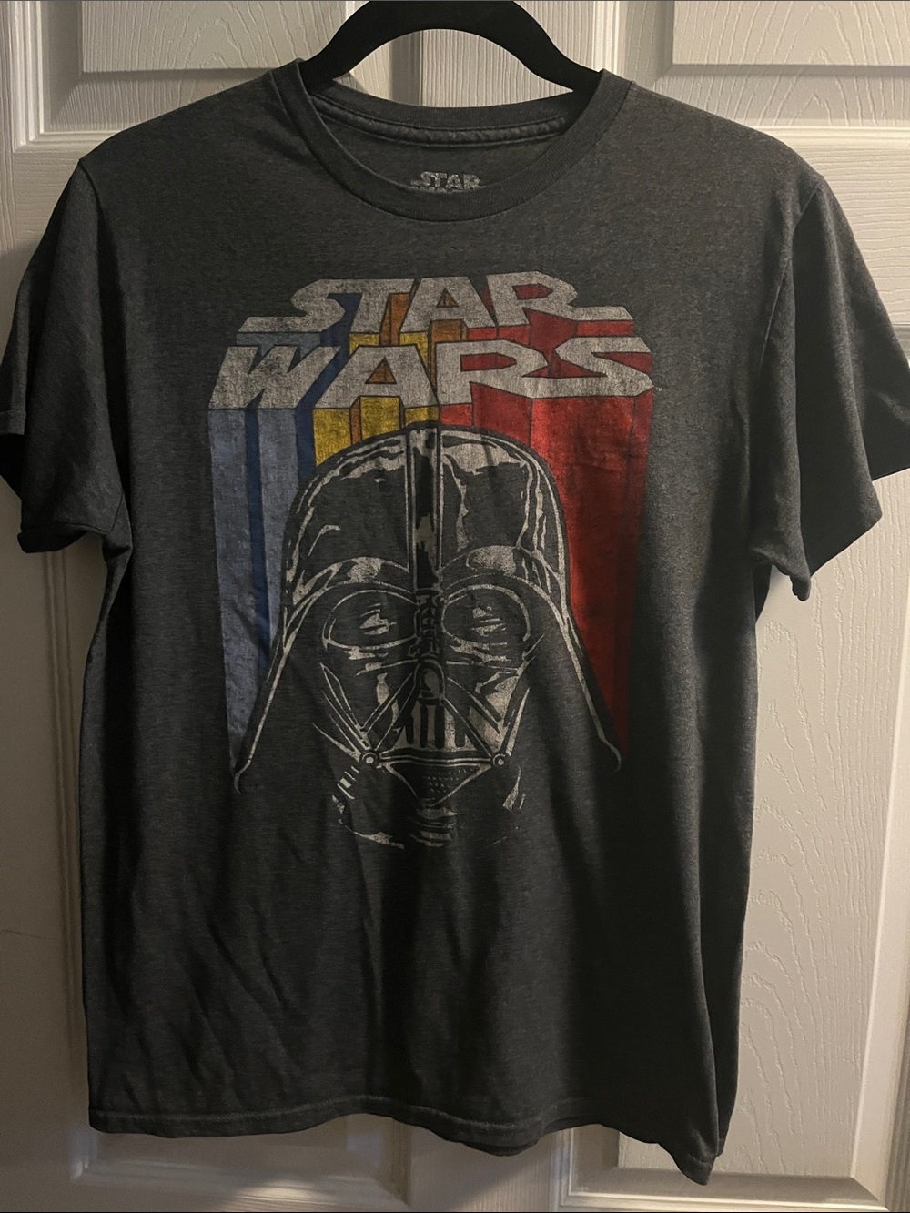 Star Wars Men's Darth Vader Tee - Charcoal with Red, Blue, Yellow Accents